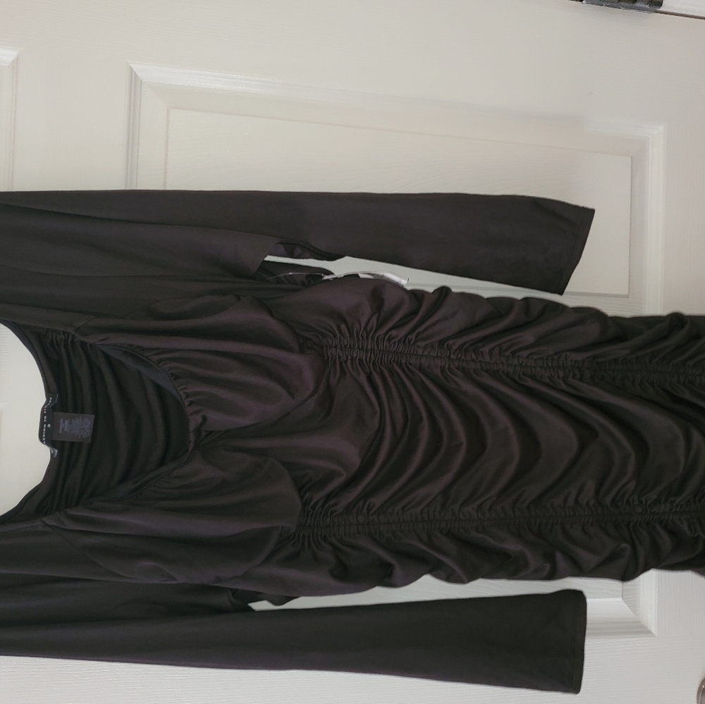 Emma Black Ruched Plus Size Dress with Ties NWOT